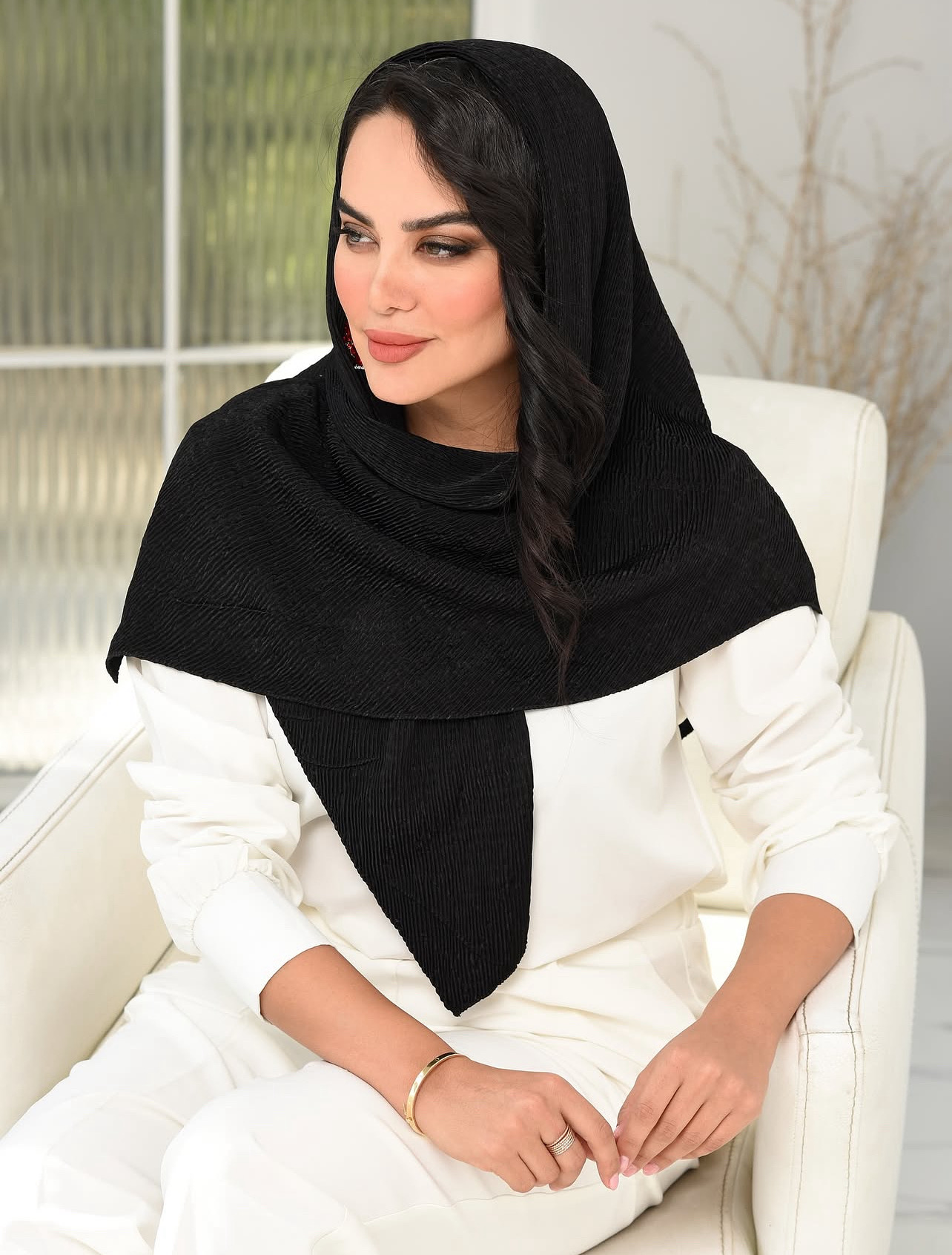 روسری پلیسه تک مشکی ج